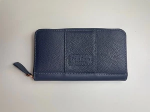 Pom Pom London Zip Leder Continental Chelsea Geldbörse Navy Blau Neu - Bild 1 von 11
