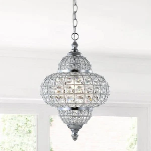 JONATHAN Y Juliette 12 in. 1-Light Chrome Crystal/Metal LED Chandelier Pendant - Picture 1 of 12