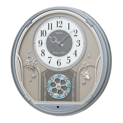 Reloj de Pared Analógico Seiko AM401S Plateado 18 Melodías En Movimiento Canción Automatización Foto 1 de 3