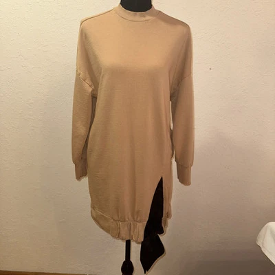 United colors of Benetton women’s tan sweatshirt dress with black ribbon long sl - Image 1 of 4
