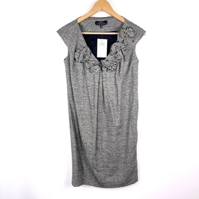 Robert Rodriguez Grey Sleeveless Wool Silk Tweed Sheath Dress Rosette Women's 0 - Image 1 of 4