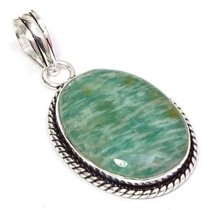 Green Amazonite Pendant Natural Gemstone Silver Plated Jewelry 1.5 To 2 i587 - Picture 1 of 12