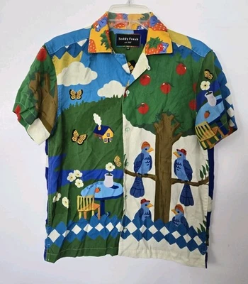 Teddy Fresh Shirt Men's XS Heaven Camp Picnic Birds Summer Festival Colorful - Image 1 of 4