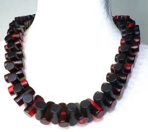 Sobral Cilindros Very Deep Red & Black Cylinder Beads Artist Made Necklace - Picture 1 of 6