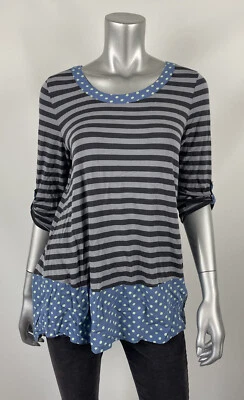 Top tejido Matilda Jane para mujer M gris a rayas azul ribete a lunares manga 3/4 Foto 1 de 4