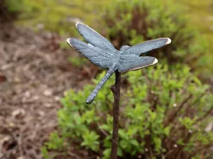 Bronzefigur Libelle mit Stab Blumenstecker Gartenstecker Dekofigur - Bild 1 von 2