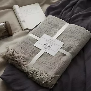 100% Pure Linen Blanket,100% Natural Flax Linen Throw Blanket, 79"x63" French... - Picture 1 of 6
