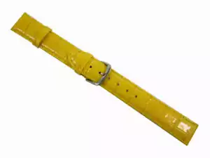 Watchband Watch Band Bracelet With Buckle Crocodile Shiny Leather 18 MM Yellow - Picture 1 of 2