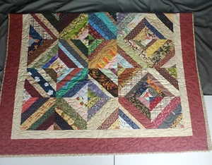 74in by 50in Quilt Handmade Crazy Geometric Patchwork - Picture 1 of 9