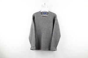 Vintage 90s J Crew Mens Small Distressed Blank Wool Chunky Knit Sweater Gray
