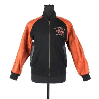 Chaqueta Harley Davidson Negra Lana Naranja Cuero Manga Bordada Ala Logo M Foto 1 de 4