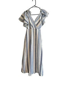 LULUS Size Small Midi Linen Blend Sundress Blue/White with Pockets Striped NWT - Picture 1 of 5