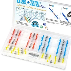 TICONN 100 Pcs Solder Seal Wire Connectors, 100PCS, White, Red, Blue, Yellow  - Picture 1 of 9