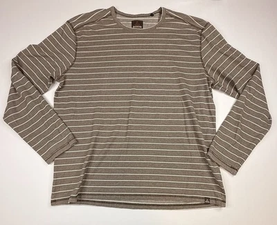Prana Breathe Brown White Striped Long Sleeve Pullover Knit Shirt Men’s XXL - Image 1 of 4