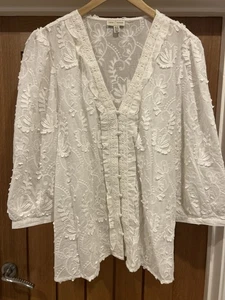 LOVE & ROSES Lovely White Colour 100% Cotton Embroidered Tunic Blouse Top UK 22 - Picture 1 of 21
