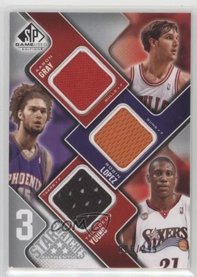 2009-10 SP Game Used 3 Star Swatches /299 Aaron Gray Robin Lopez Thaddeus Young - Image 1 of 2