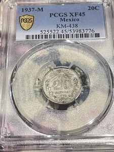 1937-M Mexiko SILBER 20 Centavos PCGS 💎💎 XF 45 Gold Shield💎💎 - Bild 1 von 6