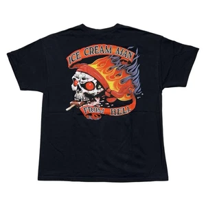 Vintage Ice Cream Man From Hell Shirt Sz XL Black Skull Flames 90s Biker Tee - Picture 1 of 9