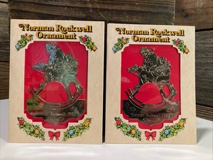 2- Norman Rockwell Christmas Ornament Gold Tone 1983 Vintage Coca Cola McDonalds - Picture 1 of 3