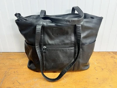 Bolso de Mano Tumi Voyageur Grande Correa de Cuero Negro Bolsillos Superiores Ranuras Internas 21" Foto 1 de 4