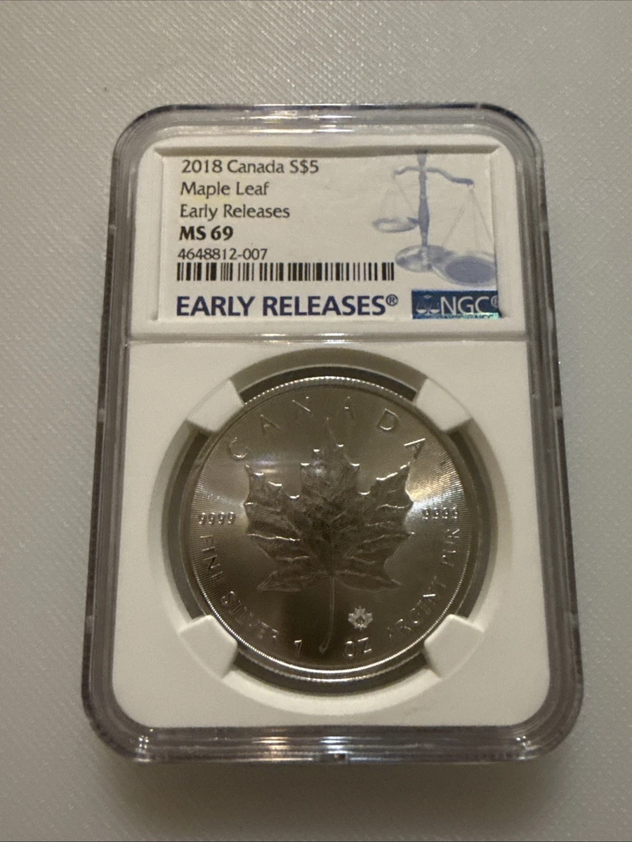 2018 Canadian Maple Leaf MS 69 Graded Silver Bullion Coins for