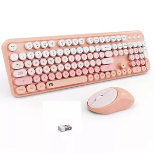 Wireless Keyboard and Mouse Combo, 105 Round Keys Full-Size Cute Colorful Pin... - Picture 1 of 9