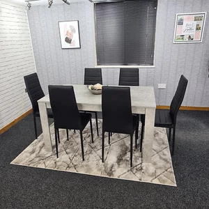 Grey Dining Table and 6 chairs wood stone grey effect kitchen dining set for 6 - Picture 1 of 12