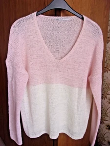 OVERSIZE PULLOVER von ONLY - Gr. S - Rosa und Cremeweiß - mit Seitenschlitzen - Bild 1 von 9
