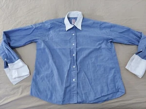 Womens Brooks Brothers Dress Shirt L Large Navy Blue Button Cotton Blouse - Picture 1 of 5