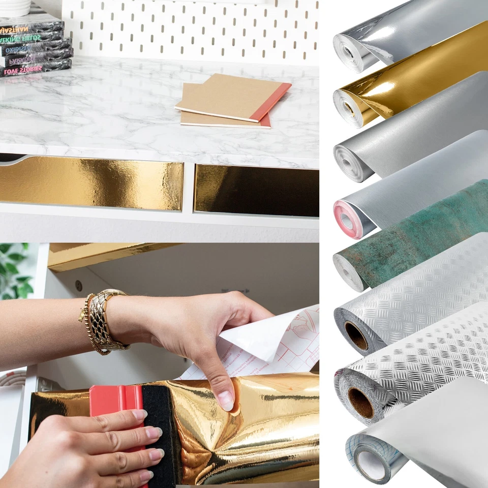 DECOMEISTER Klebefolie Metallic Silber Selbstklebend Riffelblech Spiegeleffekt Folie Möbel