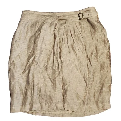 Lane Bryant Skirt Womens Plus Size 18 Gold Linen Blend Wrap Style Belted - Image 1 of 4