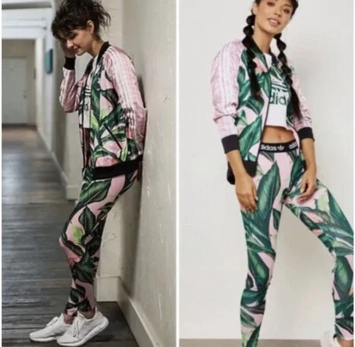 ADIDAS ORIGINALS x FARM RIO sz S Tropical PINK GREEN FLORAL Legging Sz S - Image 1 of 4