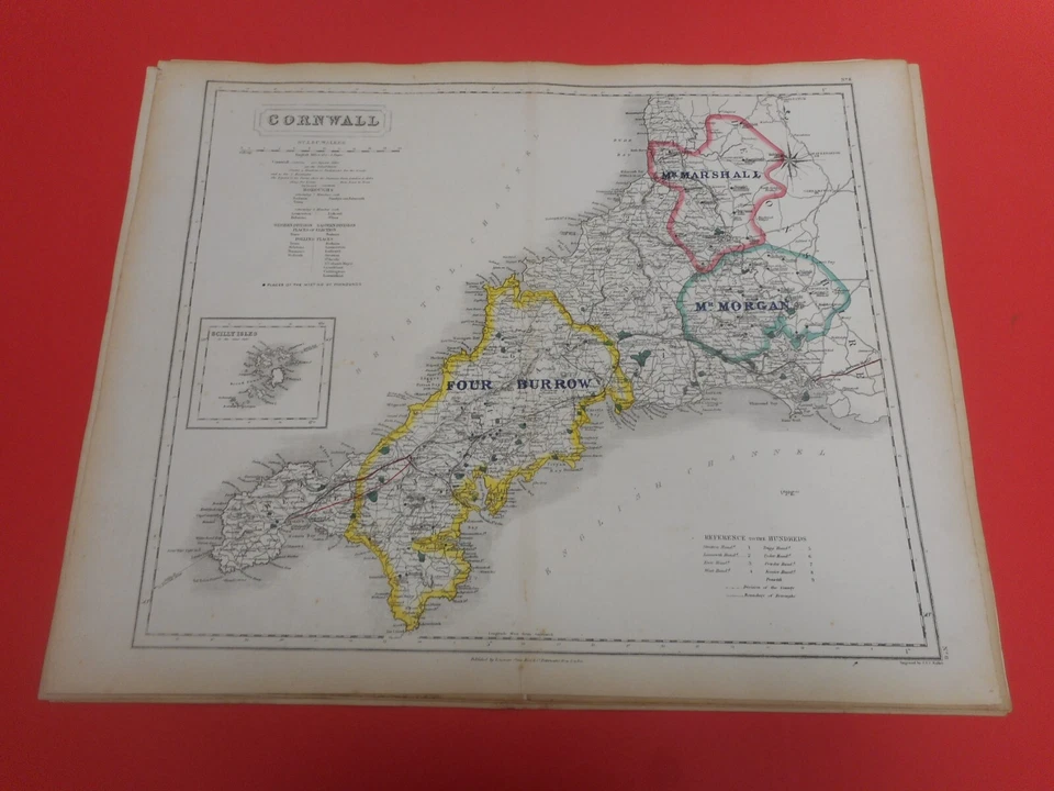 100% ORIGINAL CORNWALL FOX HUNTING MAP BY HOBSON C1860/S VGC COLOURED - Image 1 of 1