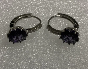 Silver and Purple Amethyst Rhinestone Pierced Earrings, NWT - Picture 1 of 4