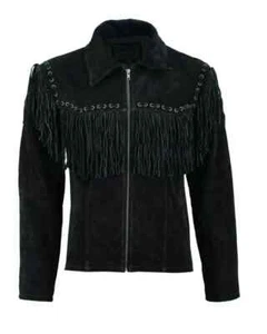 Men Western Cowboy Suede Fringe Jacket Native American Fringe Leather Jacket - Picture 1 of 3