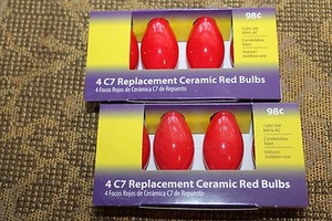 2 Sets mit 4 Lichthaltern Pro C7 Ersatzglühbirnen Weihnachten Party Hochzeit Lichter rot - Bild 1 von 2