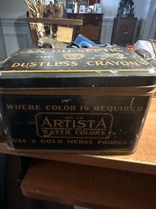 VINTAGE AN-DU-SEPTIC DUSTLESS BLACKBOARD CRAYON TIN W/CHALK - Picture 1 of 7