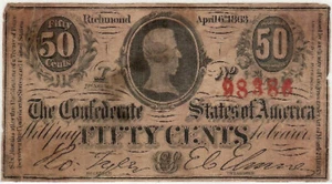 CONFEDERATE STATES OF AMERICA 1863 50 Cents, T-63, CR-485 - Picture 1 of 2