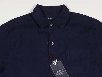 Men's DANIEL CREMIEUX Navy Blue Linen Short Sleeve S/S Shirt Medium M NWT NEW - Image 1 of 4