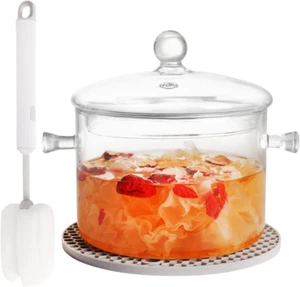 Clear Glass Pot Set for Cooking on Stove - 1.5L/50 Fl Oz Glass Cookware Simmer P - Picture 1 of 12