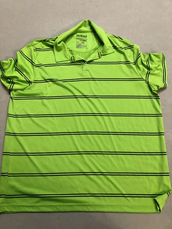 Urban Pipeline Polo Shirt Men's 2XL Bright Neon Green Stripe Short Sleeve - Image 1 of 4