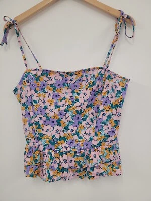 New Look Flower Ruffle Cami Top Size 14 Purple New - Image 1 of 4