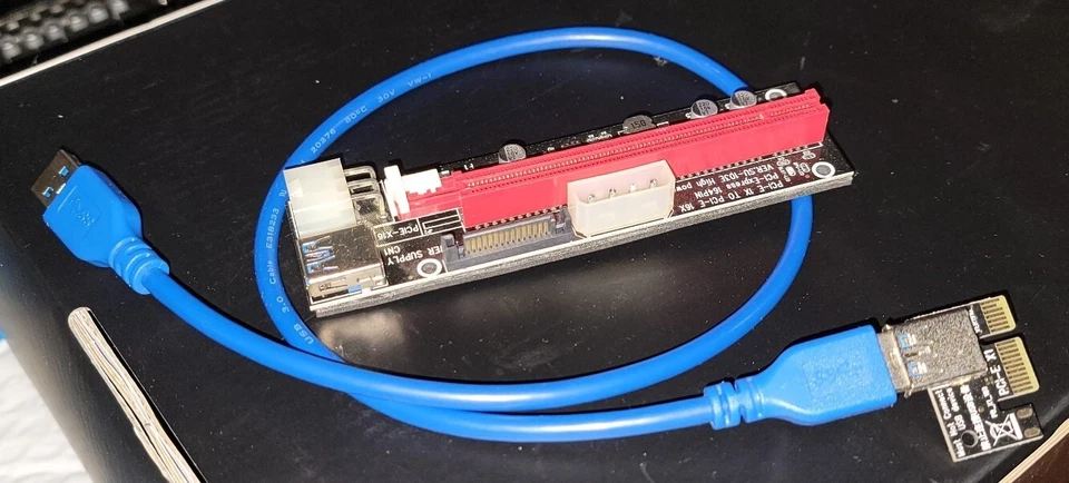 Ubit PCI-E 16X to 1X Riser (6-pin/MOLEX/SATA) Adapter Card + 2 ft USB 3.0 cable - Image 1 of 4