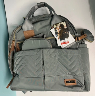 NEW Skip Hop Diaper Bag Backpack Grey Nylon Suite 6-in-1 Baby Travel Bag - Image 1 of 4