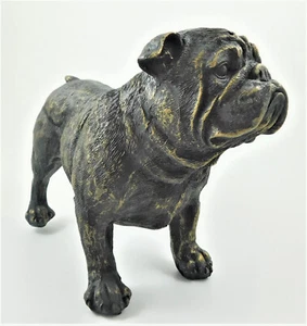 British Bulldog Figurine Statue Bronzed Resin Sculpture Ornament Bull Dog - Foto 1 di 6
