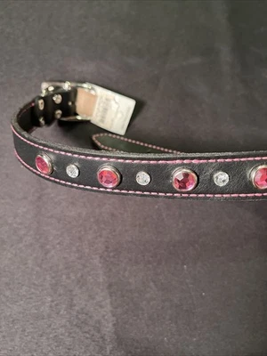 NUEVO 22” CUERO PERRO PIEDRAS PRECIOSAS ROJAS COLLAR MASCOTA CANINA CON ETIQUETAS HECHO EN EE. UU. Foto 1 de 4