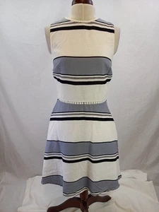 Oasis Grey & White Striped Linen Blend Dress Size 12 BNWT - Picture 1 of 6