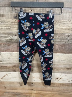 Healthtex Monkey On Snowboard Boys (3T) Black Pants Fleece Casual Lounge Bottoms - Image 1 of 3
