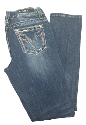 VIGOSS Heritage Fit Women’s Straight Leg Jeans Sz 4 Whiskering Embellished - Image 1 of 4