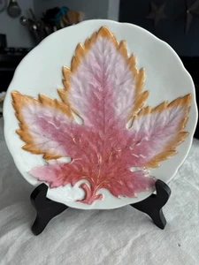 Victoria Pottery Plate Majolica Pink,Orange and golden Maple Leaf Antique 7.75" - Picture 1 of 6